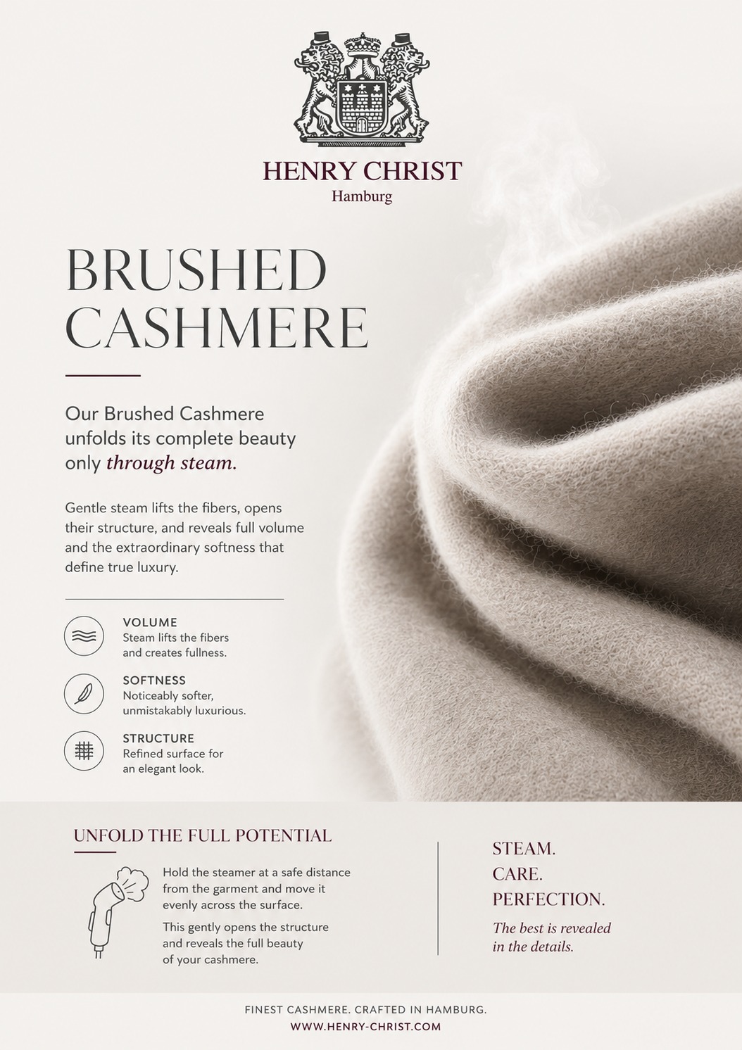 Brushed Cashmere – die volle Schönheit entfaltet sich durch Dampf